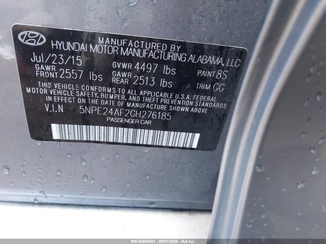 5NPE24AF2GH276185 Hyundai SONATA SE