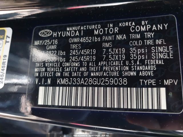 KM8J33A28GU259038 Hyundai Tucson Limited