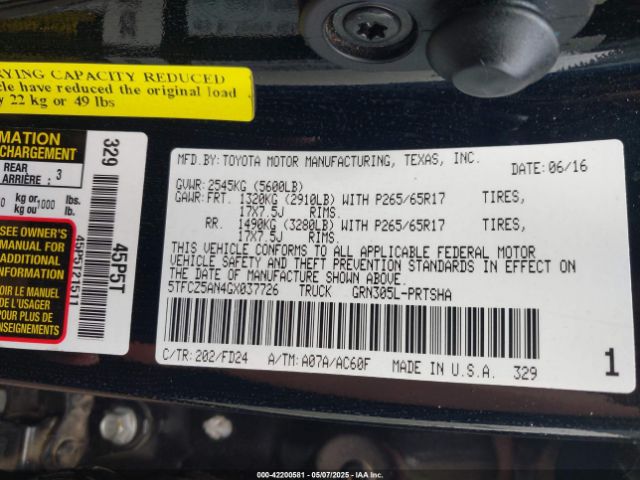 5TFCZ5AN4GX037726 Toyota Tacoma Trd Sport