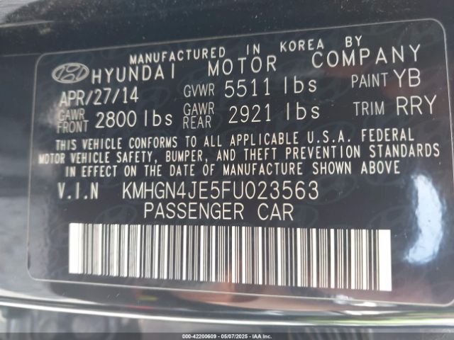 KMHGN4JE5FU023563 Hyundai gasoline 3.8 dohc mpi lambda