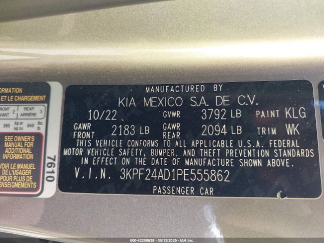 3KPF24AD1PE555862 KIA Forte Lxs