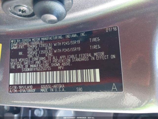 5TDDKRFH1GS250755 Toyota Highlander Limited V6