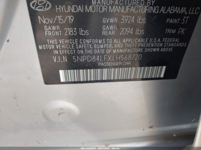 5NPD84LFXLH568720 Hyundai ELANTRA SEL