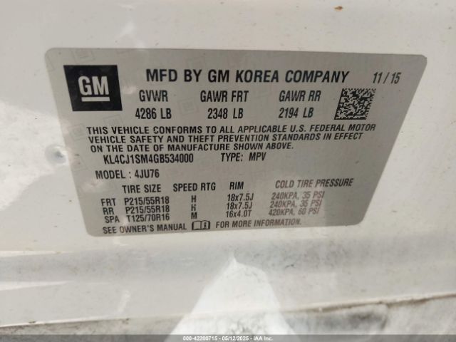 KL4CJ1SM4GB534000 Buick Encore Sport Touring