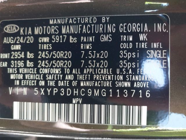 5XYP3DHC9MG113716 KIA Telluride Ex