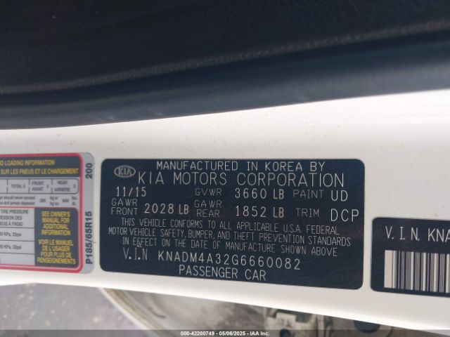 KNADM4A32G6660082 KIA RIO LX