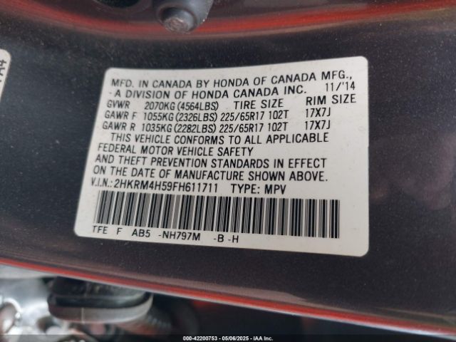 2HKRM4H59FH611711 Honda CR-V EX