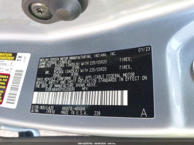 5TDFARAH5PS520699 Toyota Highlander Hybrid Platinum