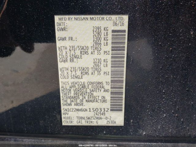 5N1CZ2MH6GN150332 Nissan Murano Hybrid Platinum