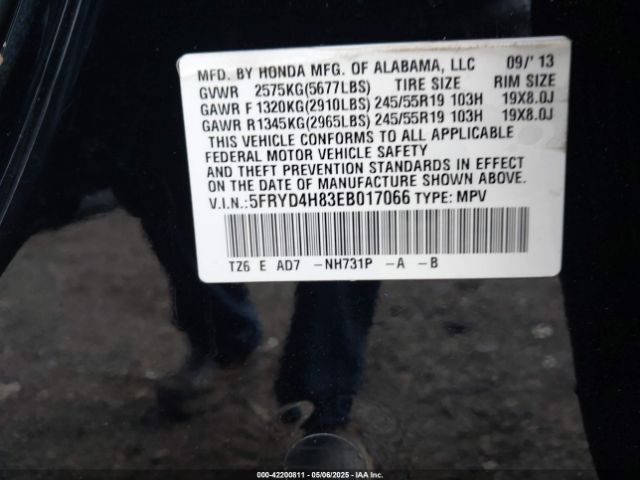 5FRYD4H83EB017066 Acura Mdx Advance Pkg W/entertainment Pkg