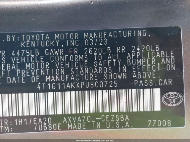 4T1G11AKXPU800725 Toyota CAMRY SE