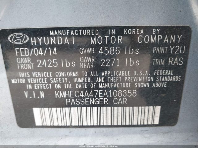 KMHEC4A47EA108358 Hyundai SONATA HYBRID