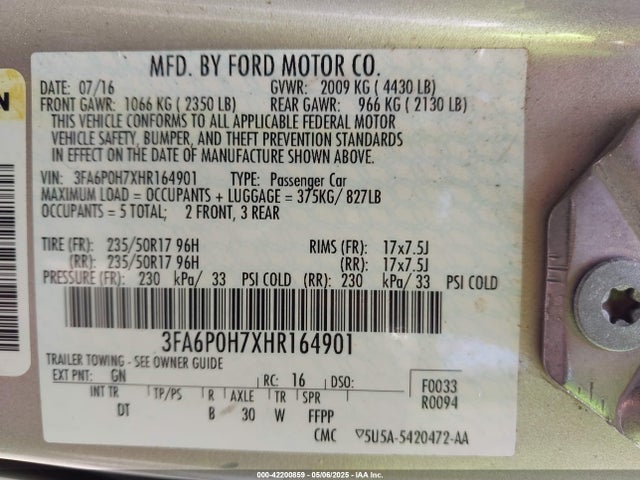 3FA6P0H7XHR164901 Ford FUSION SE