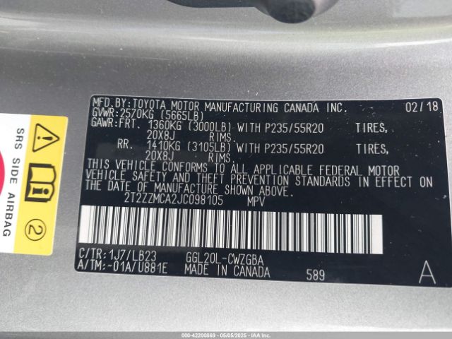 2T2ZZMCA2JC098105 Lexus 2gr-fks