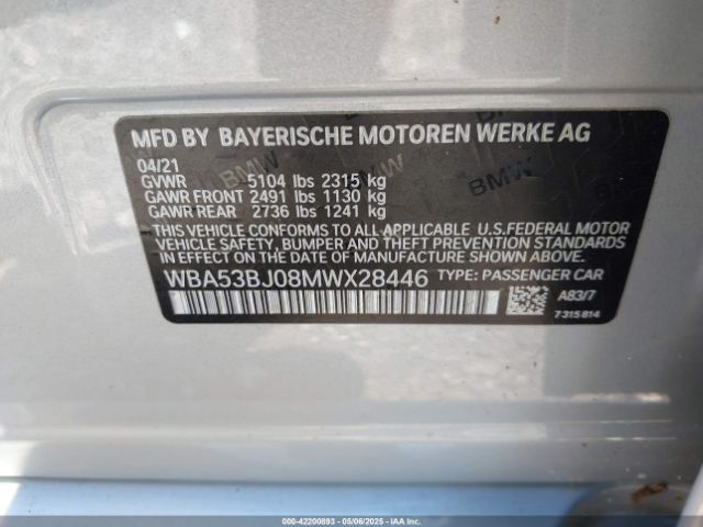 WBA53BJ08MWX28446 BMW 540I