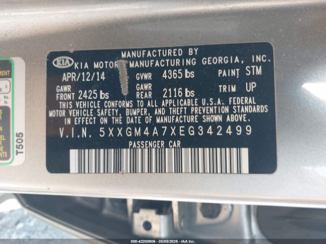 5XXGM4A7XEG342499 KIA Optima Lx