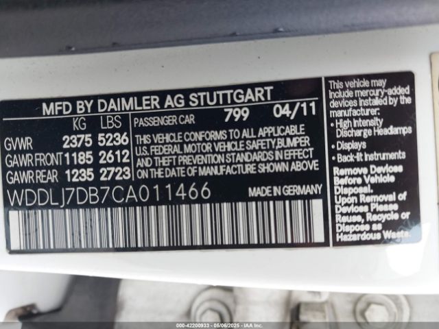 2012 MERCEDES-BENZ CLS 550 WDDLJ7DB7CA011466 Photo 8