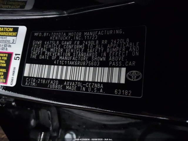 4T1C11AK6RU875603 Toyota a25a-fks