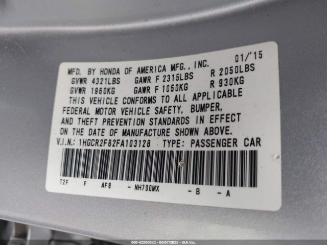 1HGCR2F82FA103128 Honda Accord Ex-l