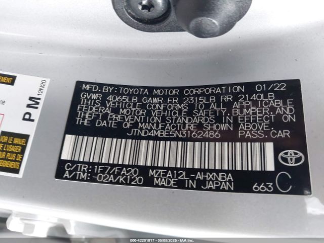 JTND4MBE5N3162486 Toyota Corolla Se Nightshade Edition