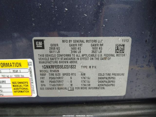 1GNKRFED3EJ231822 Chevrolet Traverse Ls