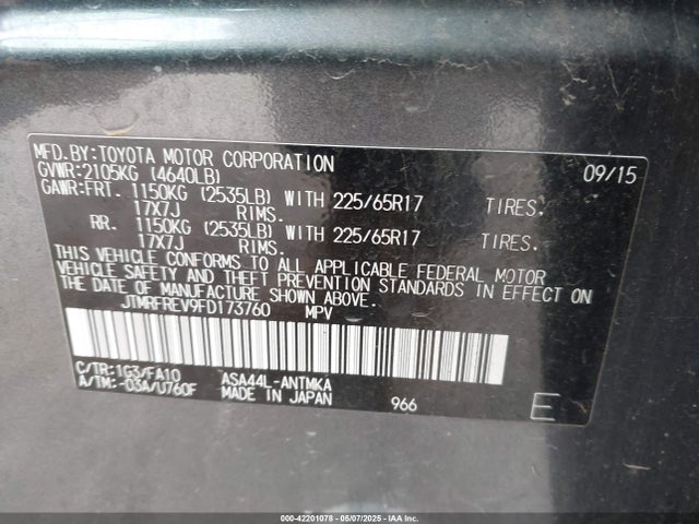 Toyota Rav4 Xle 2015 JTMRFREV9FD173760 Image 9