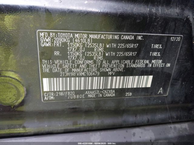 2T3H1RFVXMC106479 Toyota RAV4 LE