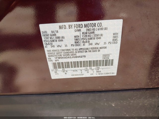 Ford EXPLORER XLT 2018 1FM5K8D82JGB65275 Image 9