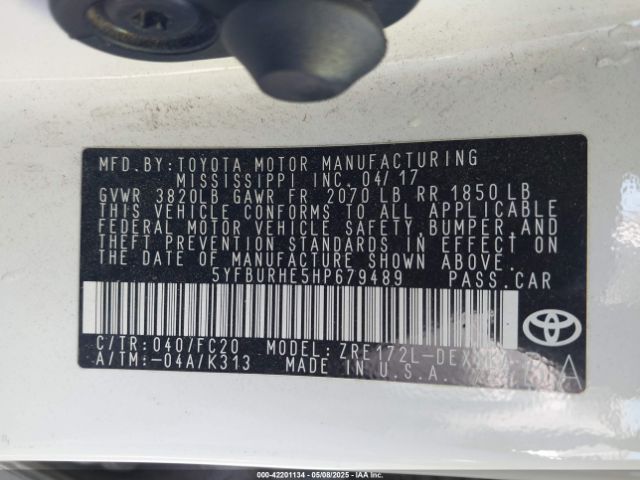 5YFBURHE5HP679489 Toyota COROLLA SE