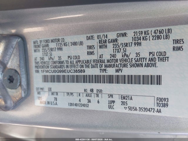 Ford ESCAPE SE 2014 1FMCU0G99EUC38589 Image 9
