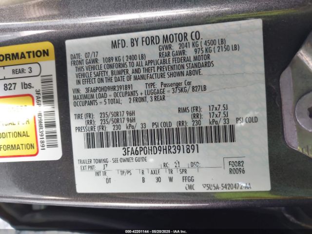 2017 FORD FUSION 3FA6P0HD9HR391891 Photo 8