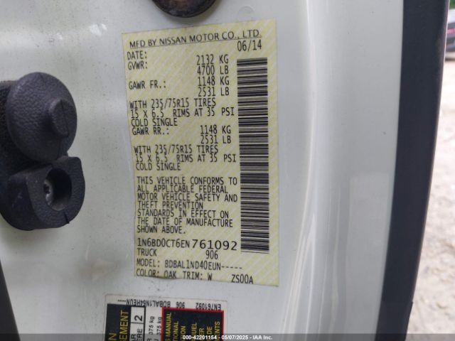 1N6BD0CT6EN761092 Nissan Frontier S/sv-i4