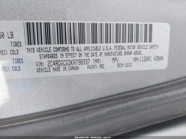 2C4RDGCG3KR798337 Dodge Grand Caravan Sxt