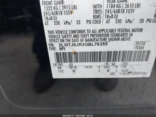 2LMTJ6JR3GBL76355 Lincoln Mkx Premiere