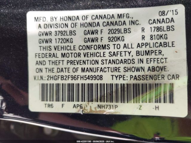 2HGFB2F96FH549908 Honda Civic Ex-l