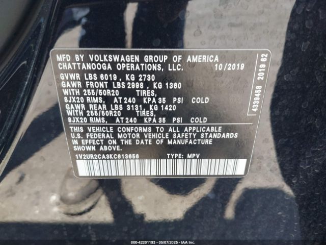 1V2UR2CA3KC613656 Volkswagen Atlas