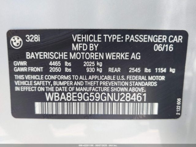 WBA8E9G59GNU28461 BMW 328I