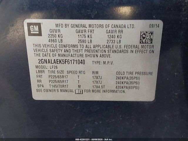 Chevrolet EQUINOX LS 2015 2GNALAEK5F6171040 Image 9