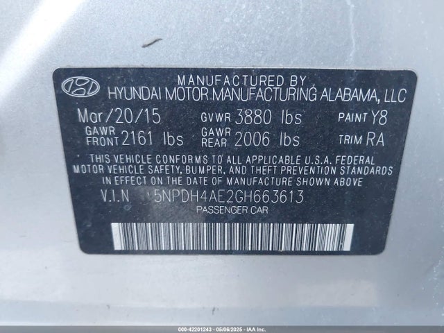 5NPDH4AE2GH663613 Hyundai ELANTRA SE