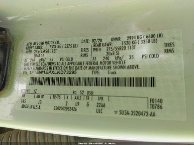 1FTEW1EPXLKD73295 Ford F-150 Xl