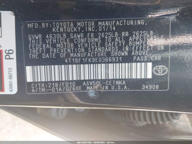 4T1BF1FK9EU366931 Toyota CAMRY LE