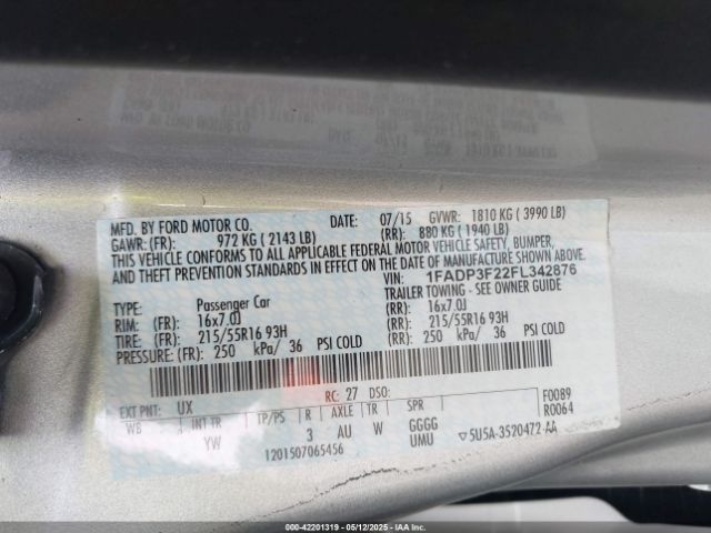 1FADP3F22FL342876 Ford FOCUS SE