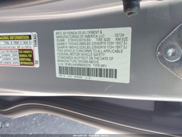 2024 HONDA ODYSSEY 5FNRL6H64RB043216 Photo 8