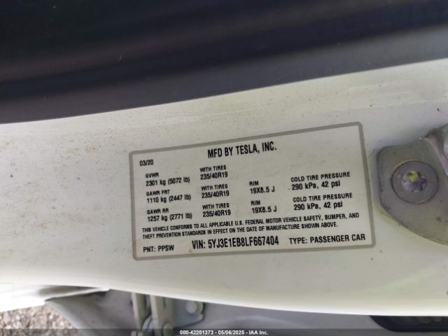5YJ3E1EB8LF667404 Tesla Model 3 Long Range Dual Motor All-wheel Drive