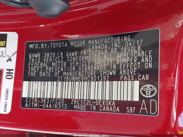 2T1BURHE6HC901392 Toyota COROLLA SE