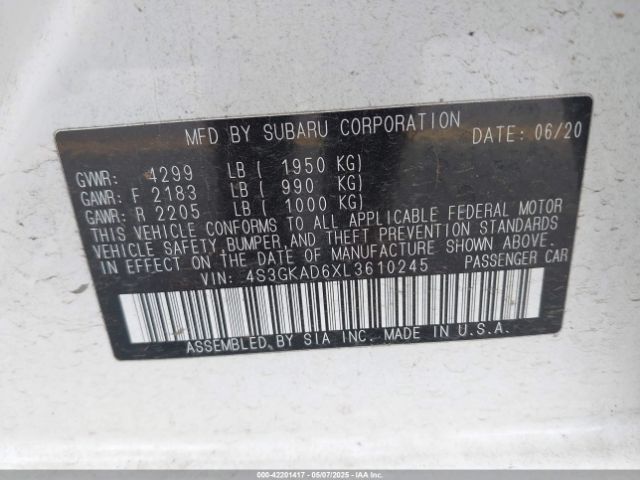 4S3GKAD6XL3610245 Subaru 2020