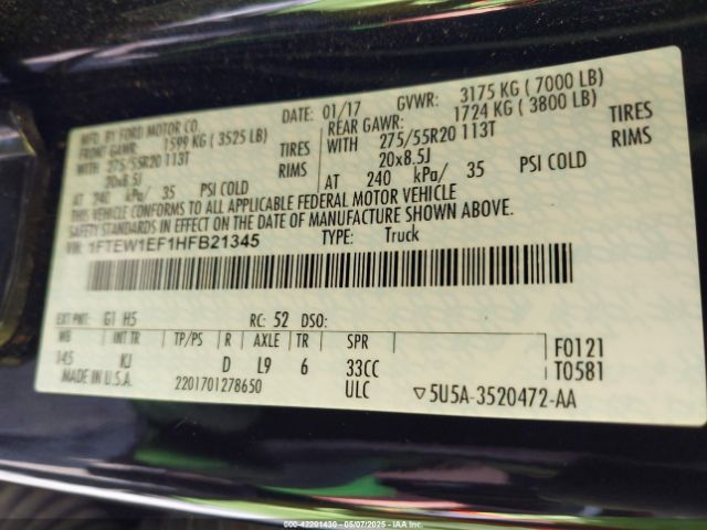 1FTEW1EF1HFB21345 Ford F-150 King Ranch