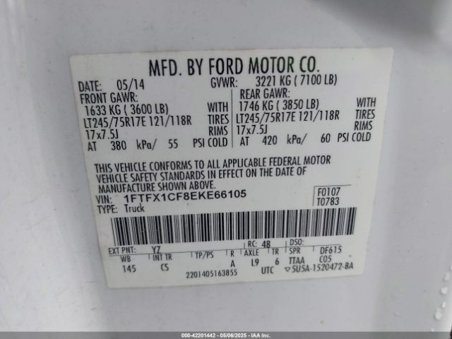 1FTFX1CF8EKE66105 Ford F-150 Xl