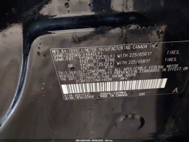 2T3RFREV2HW644699 Toyota Rav4 Xle