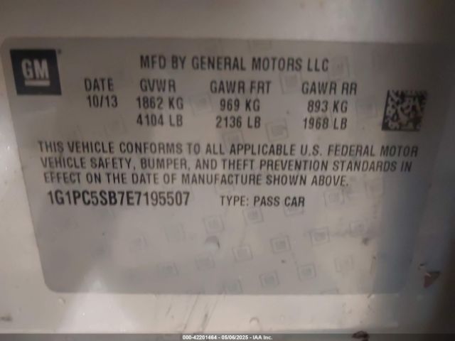 1G1PC5SB7E7195507 Chevrolet Cruze 1lt Auto